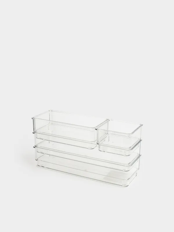 Set of organizer boxes, 4 pcs, plastic, Basic, image-1