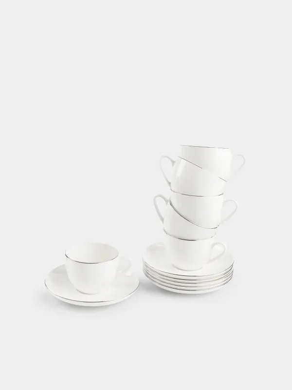 Tea pair, 6 person, 12 items, 250 ml, porcelain F, white, Ideal silver, image-1