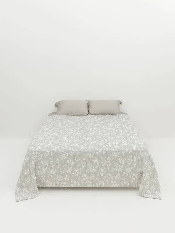 Bedspread, 220x240 cm, quilted, jacquard, grey, Leaves, Stitch jacquard, image-4