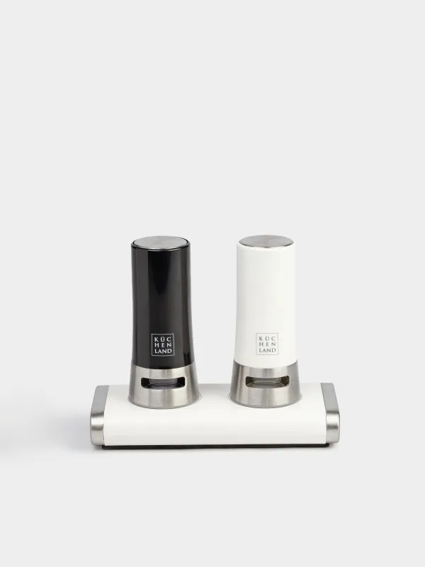 Salt and pepper set, 8 cm, magnetic stand, steel / plastic, black / white, B&W, image-0