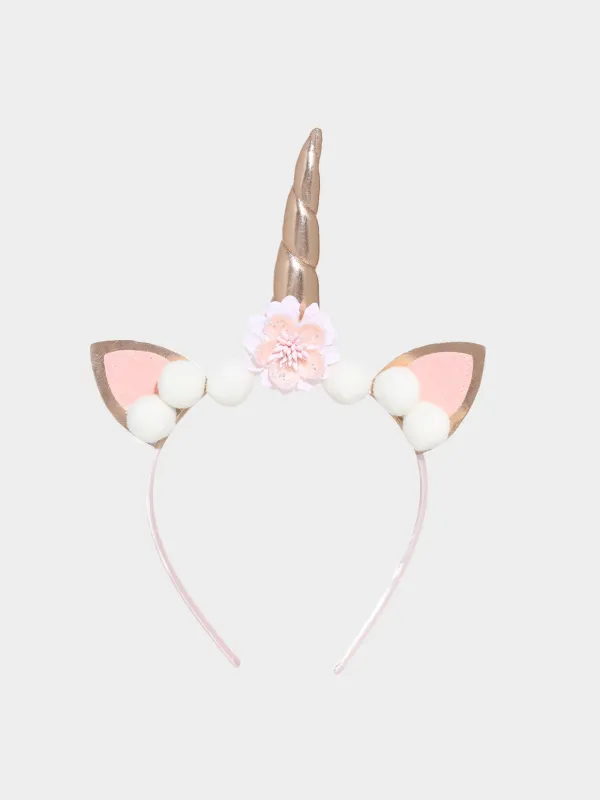 Carnival band, 12x13 cm, polyester / plastic, Pink, Unicorn, Unicorn