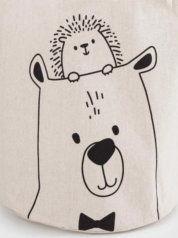 Storage bag, 35x40 cm, with handles, cotton/polyester, round, Milky, Bear and hedgehog, Funny world, image-3