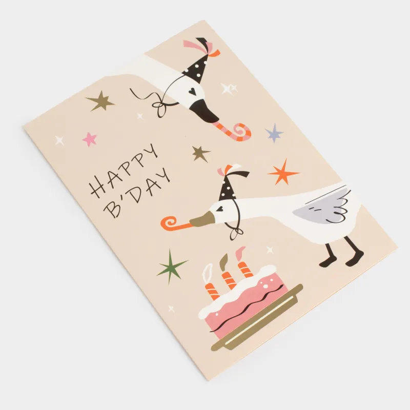 Gift envelope, 12x17 cm, paper, grey, Geese, Birthday, image-1