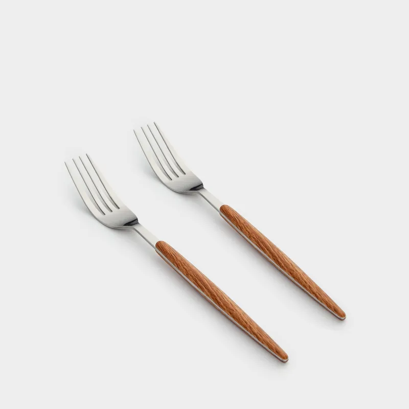Dining fork, 2 pcs, steel / plastic, brown, Oslo