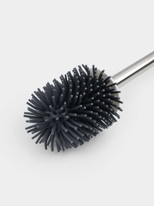 Toilet brush, 45 cm, with stand/drain container, rubber / plastic, grey-white, Click, image-4