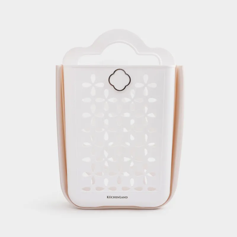 Laundry basket, 18x27x39 cm, folding, plastic / rubber, beige-pink, Foldaway, image-0