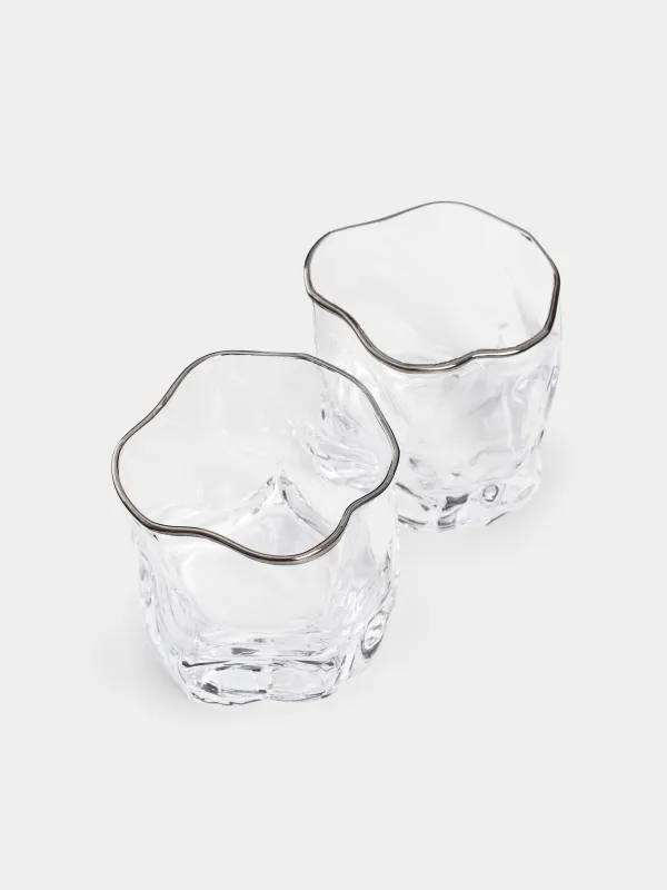 Drinking glass, 8 cm, 245 ml, 2 pcs, glass, with silver edging, Slalom silver, image-2