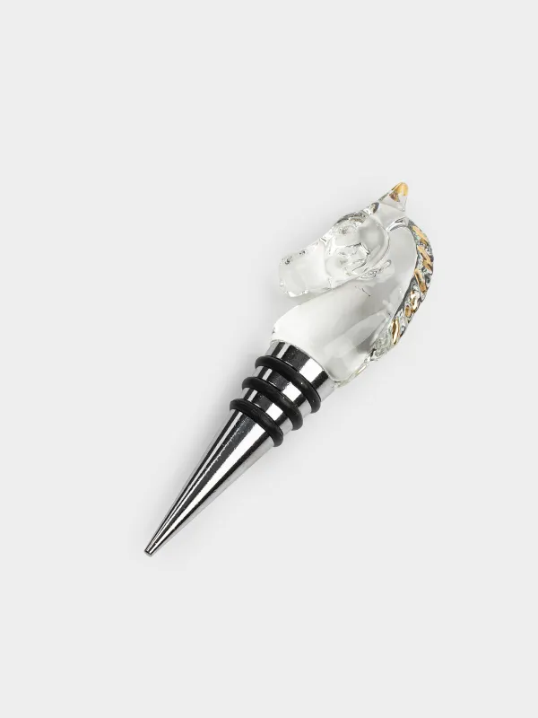 Bottle stopper, 12 cm, metal / glass, golden, Horse, Horse gold, image-1