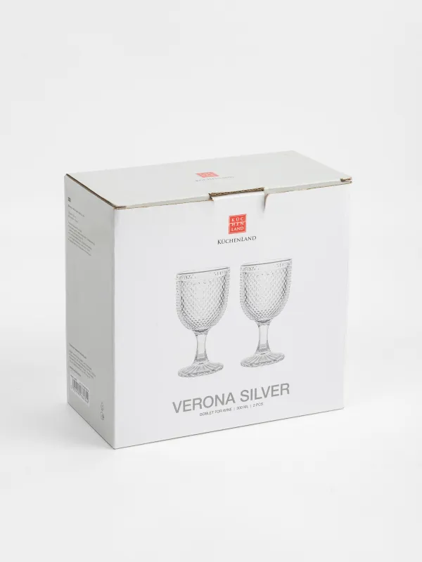 Drinking goblet glass, 300 ml, 2 pcs, glass R, with silver edging, Verona silver, image-5