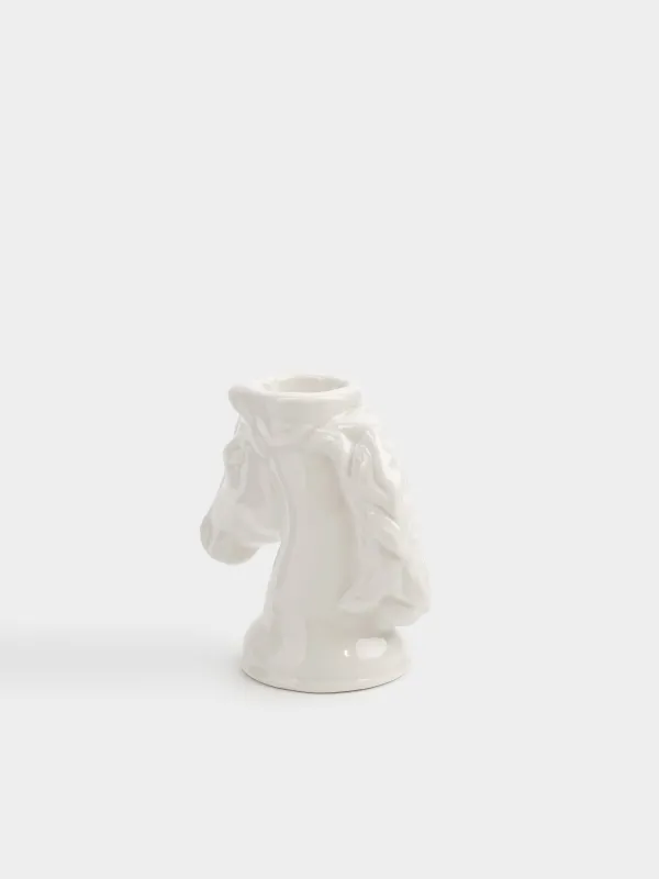 Candlestick, 9 cm, for a thin candle, ceramic, milky, Horse's head, Horse white, image-2