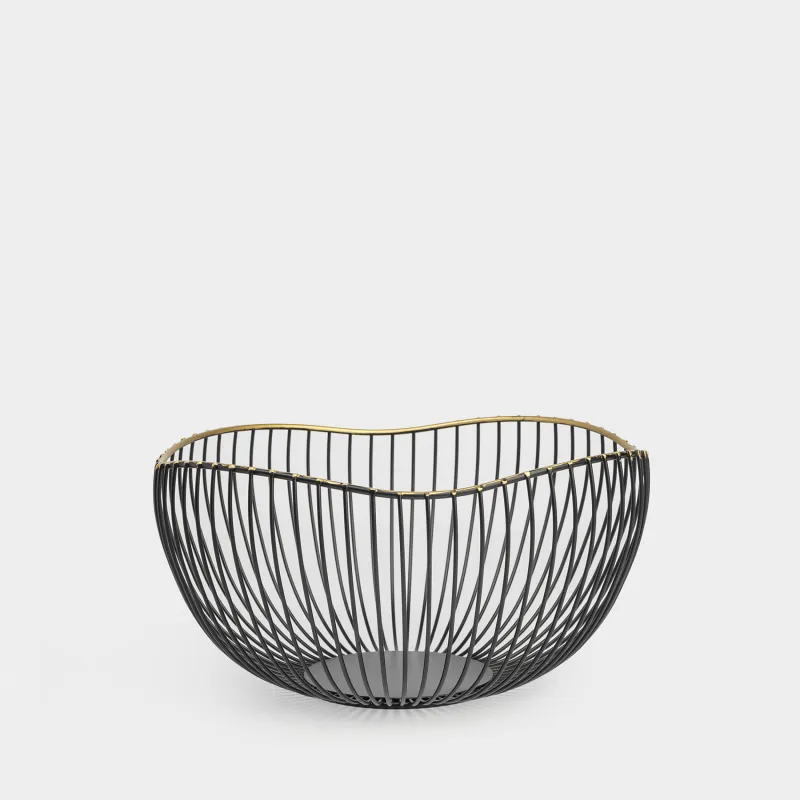 Fruit basket, 26 cm, metal, black, Wavy edge, Twist black