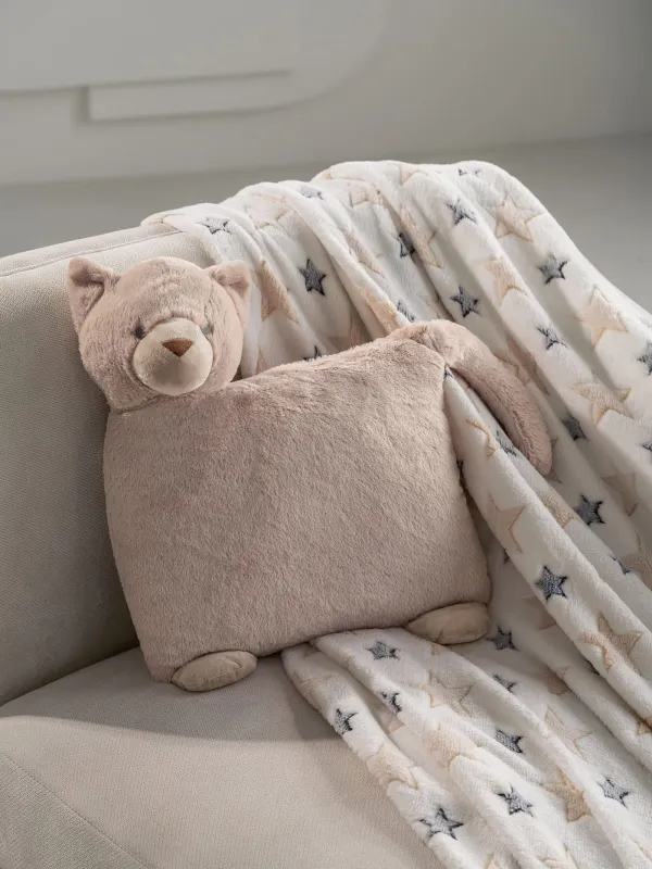 Blanket with pillow, 130x150 cm, fleece / plush, beige, Cat, Plush animals, image-4