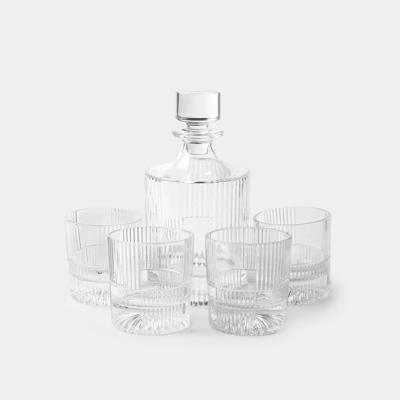 Drink set, 4 persons, 5 items, decanter / glasses, glass R, Ribby