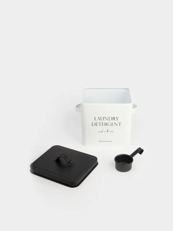 Washing powder container, 4.5 l, with measuring spoon, metal, black and white, Compact black, image-4