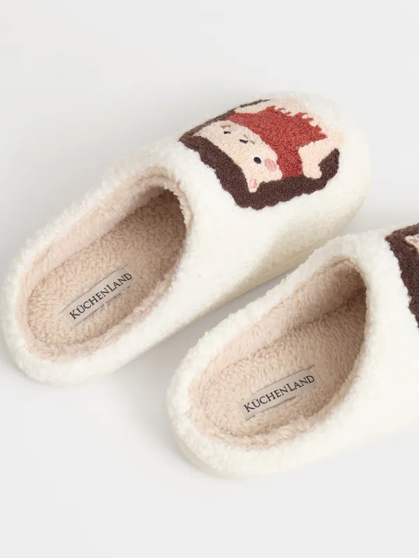 Women's slippers, homewear, size 36-37, artificial fur, milky, Hedgehogs, Needed, image-2