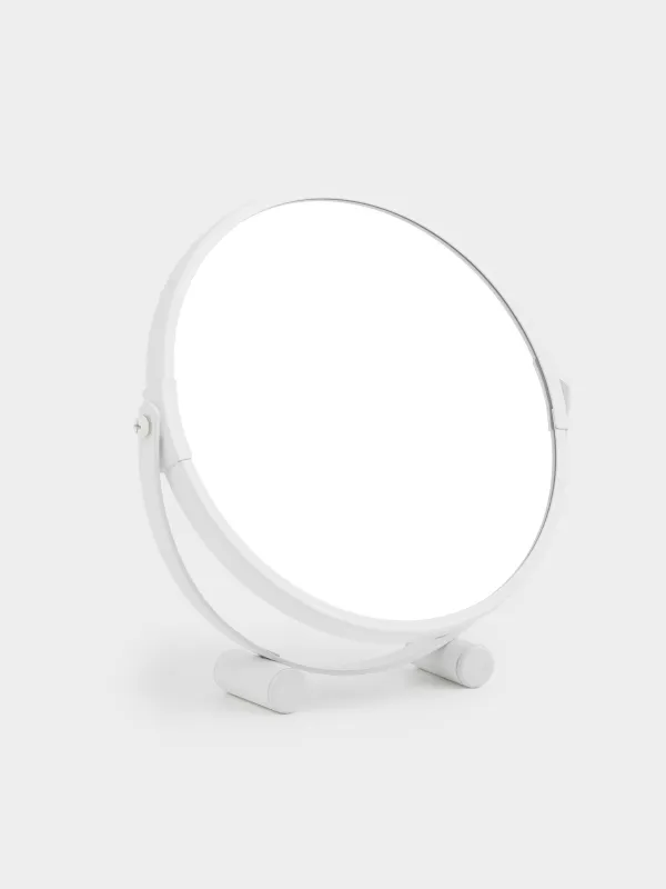 Table mirror, 19x18/15 cm, double-sided, metal, round, white, Vesta, image-0