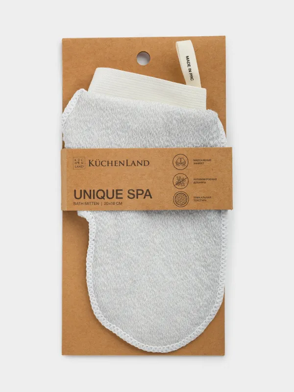 Washcloth-mitten for washing the body, 20x16 cm, nylon / cotton, gray-blue, Unique spa, image-4