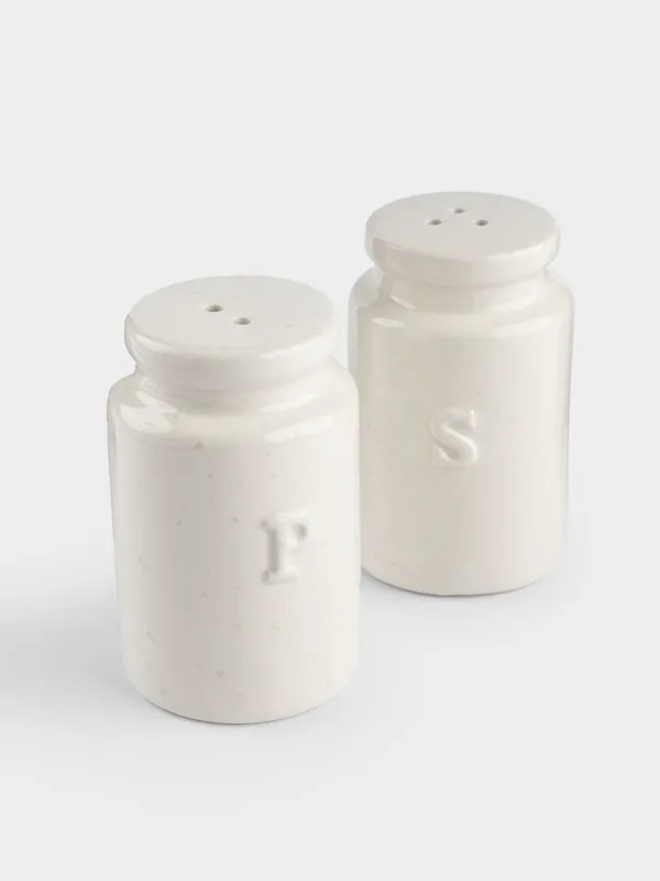 Salt and pepper set, 8 cm, ceramic, milky beige, speckled, Ceramo speckled, image-1