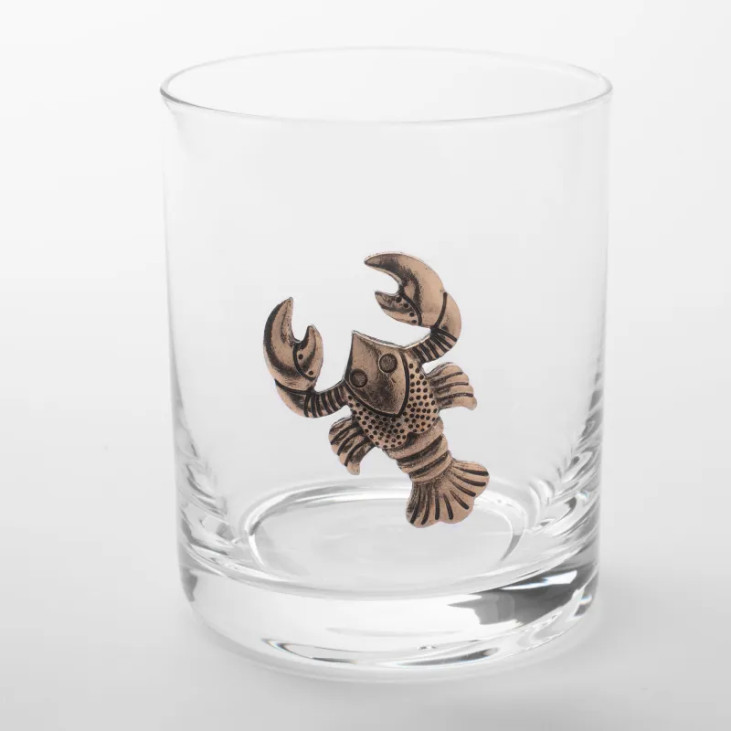 Whiskey glass, 10 cm, 340 ml, glass / metal, golden, Cancer, Zodiac, image-0