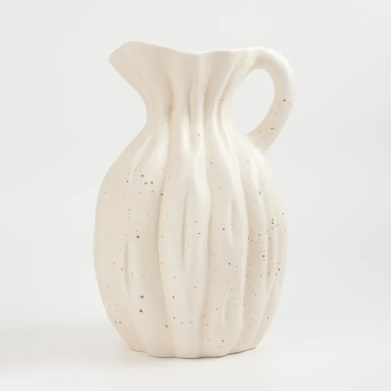 Flower vase, 25 cm, with handle, ceramic, milk, speckled, jug, Golden glow, image-1