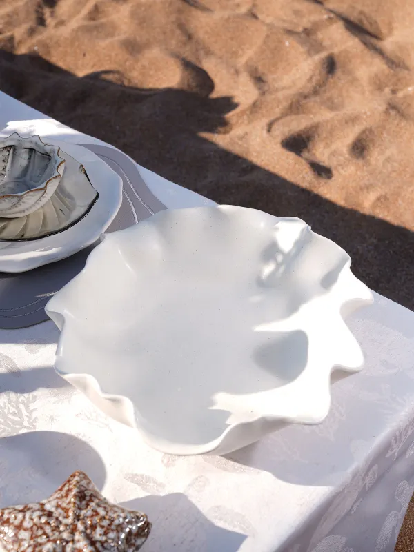 Fruit bowl, 25x13 cm, on legs, ceramic, milky, pearl, Crumpled effect, Crumple polar, image-6