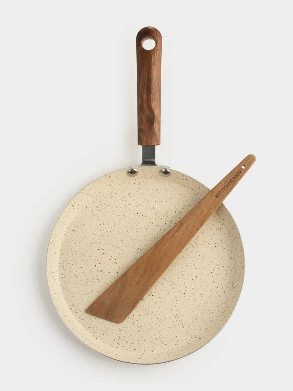 Pancake pan, 22 cm, coated, with spatula, metal / wood, cream, Crepe, image-5