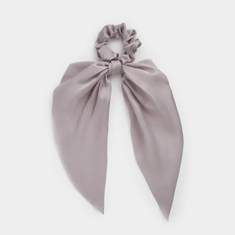 Elastic hair band, 25 cm, with ribbon, satin, grey, Silk