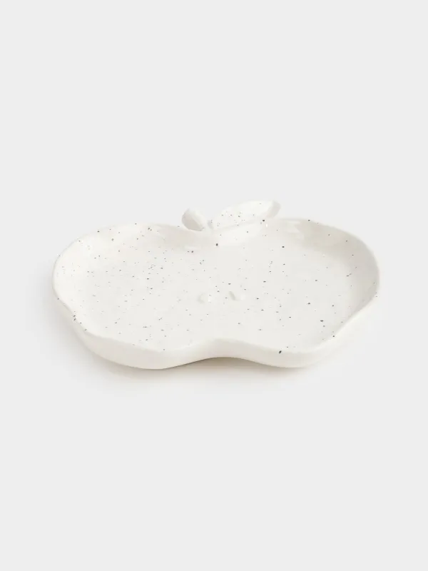 Dish, 19x17 cm, ceramic, white, speckled, Apple, Relief, image-3