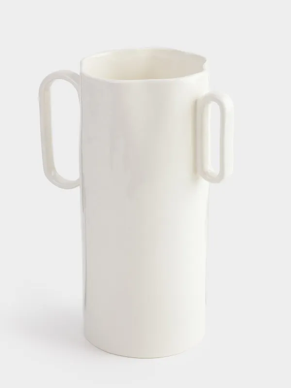 Flower vase, 27 cm, with handles, porcelain P, milky, Crumple, image-1