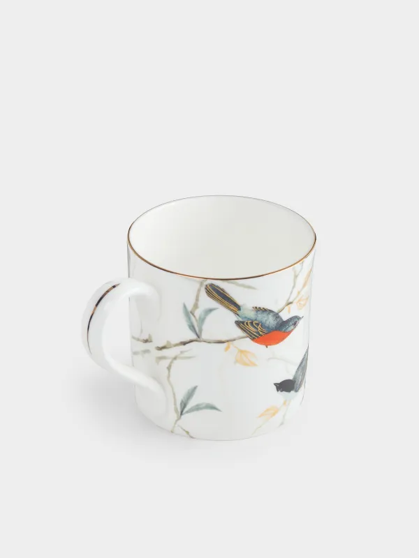 Mug, 330 ml, porcelain F, with golden edging, Warbler and tit, Paradise bird, image-1