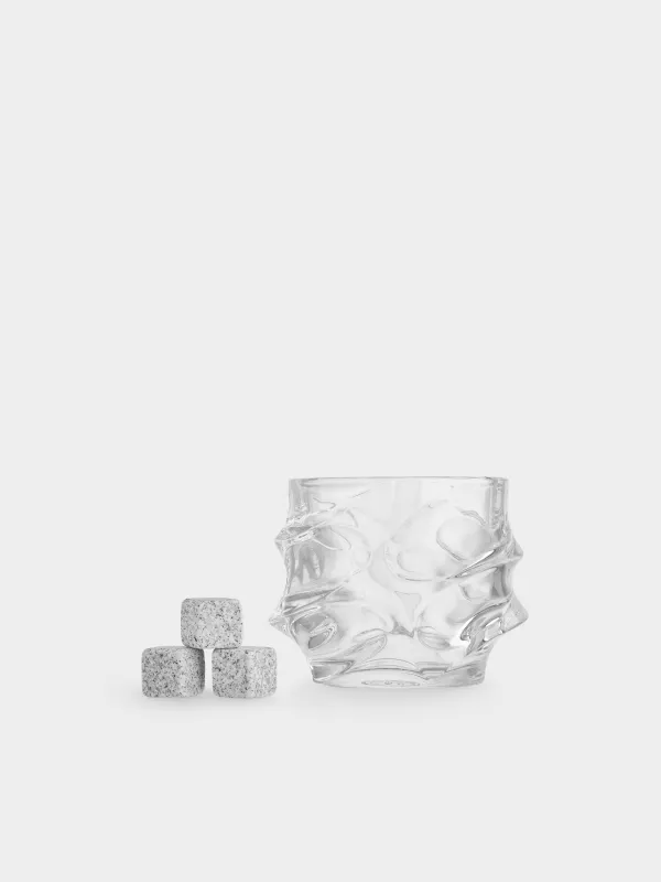 Whiskey set, 1 person, 4 items, glass / cubes, glass R / granite, Peak, image-2