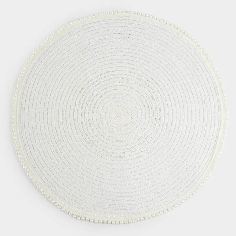 Placemat, 38 cm, polyester / plastic, round, white, Pearl border, Rotary shine