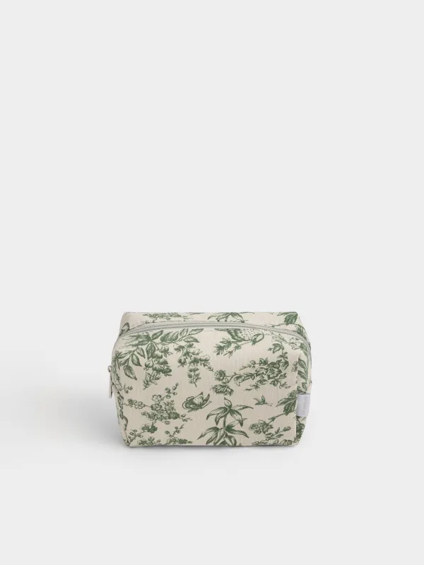 Makeup bag, 26x18 cm, with handle, muslin, green, Paradise garden, Muslin print, image-1
