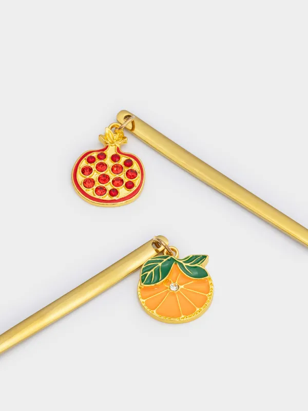 Dessert spoon, 14 cm, 2 pcs, steel, golden, Garnet and orange, Garnet gold, image-3