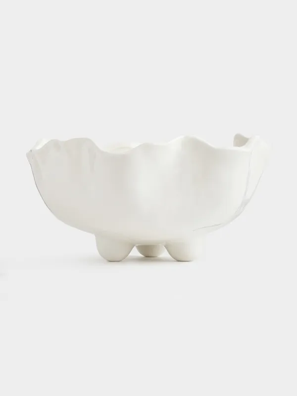 Fruit bowl, 25x13 cm, on legs, ceramic, milky, pearl, Crumpled effect, Crumple polar, image-2