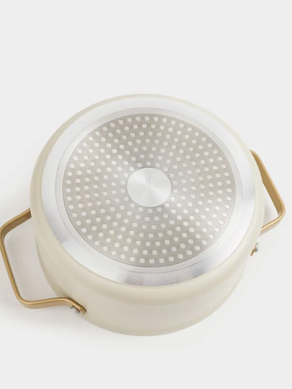 Pot, 24 cm, 5.5 l, with lid, coated, aluminum, milky, Piatto gold, image-2