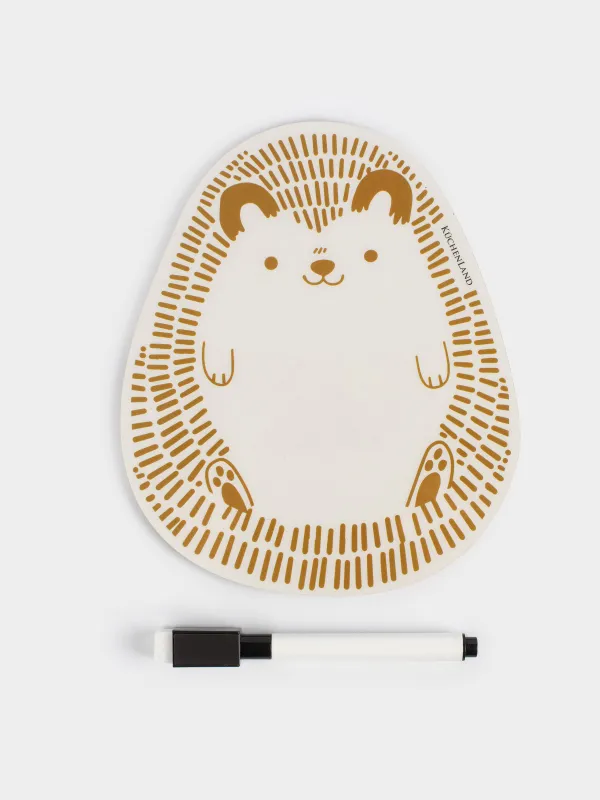 Magnetic writing board, 18x12 cm, with marker, plastic, white and gold, Hedgehog, Forest animals, image-0