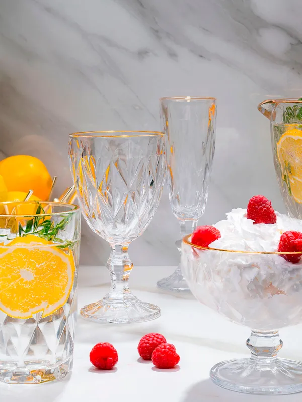 Drinking glass, 300 ml, glass R, with golden edging, Rhomb gold, image-5