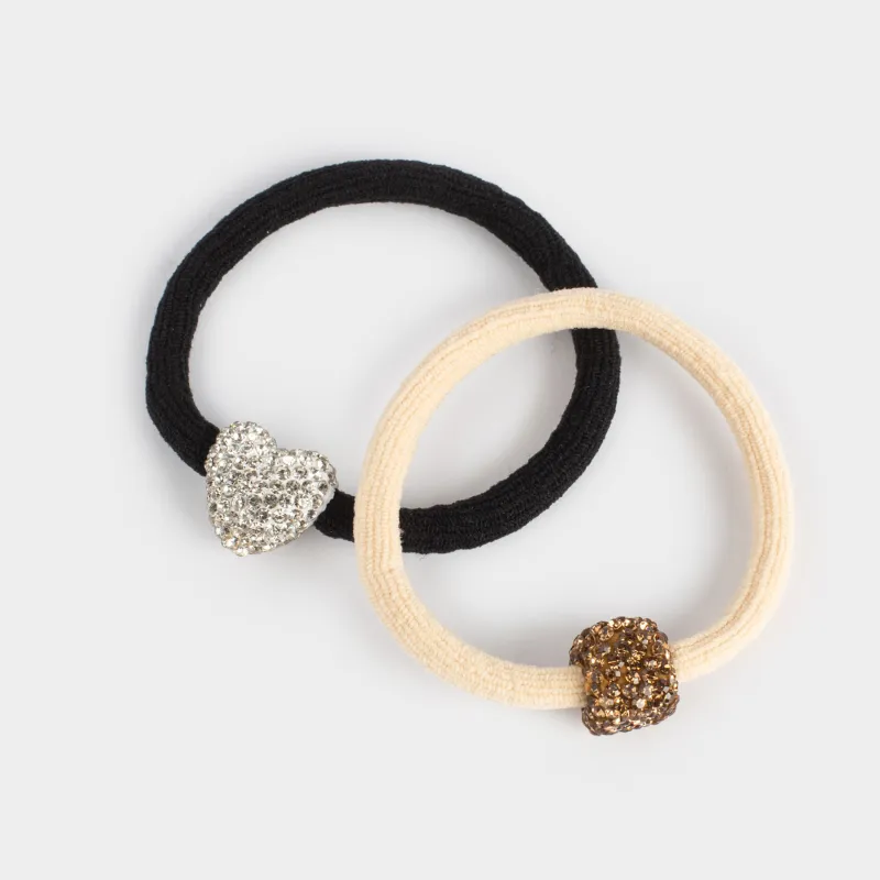 Hair ties set, 6 cm, 2 pcs, polyester / metal, Silver/Champagne, Gracile