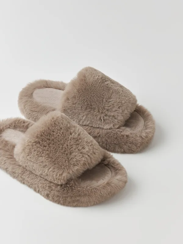 Women's slippers, home, size 36-37, artificial fur, brown, Bushy, image-4