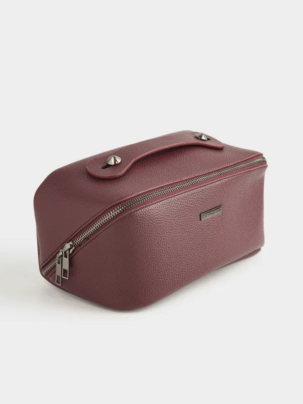 Cosmetic bag, 24x13 cm, with handle, polyurethane, brown, Krast, image-4