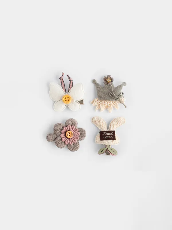 Hair clip set, 3 cm, 4 pcs, Children's, Polyester / Plastic, milky, Butterfly, Wooly, image-0