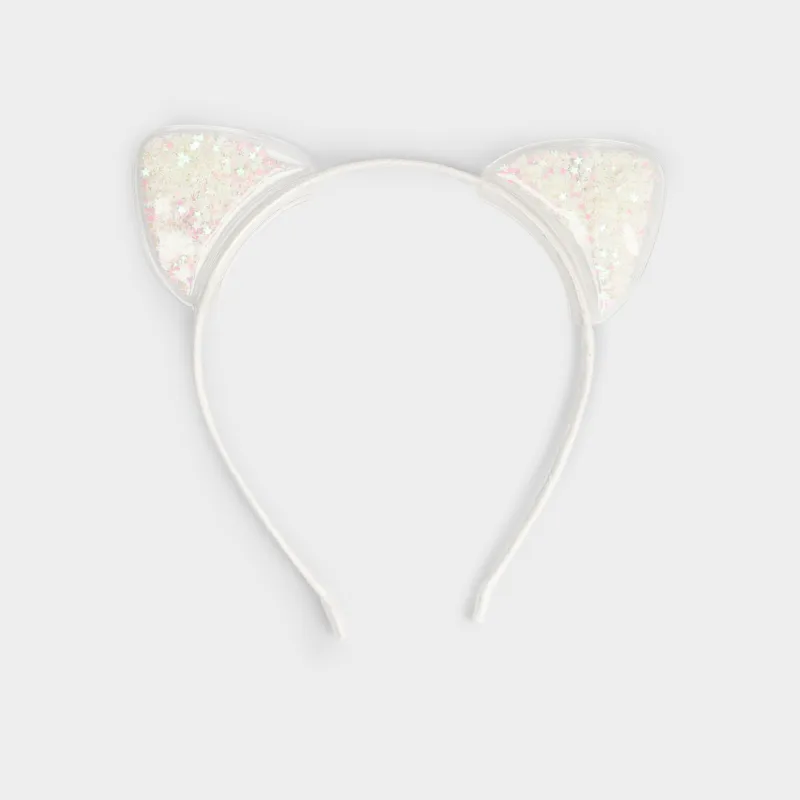 Carnival headband, 12x15 cm, for children, polyester / plastic, milky, Ears, Hairstyle