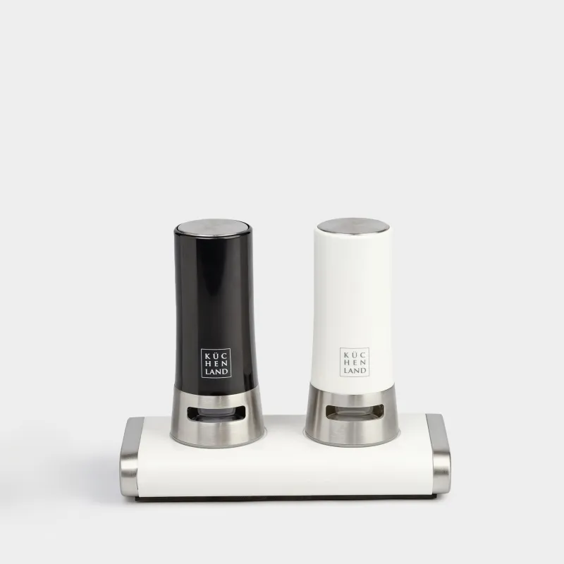 Salt and pepper set, 8 cm, magnetic stand, steel / plastic, black / white, B&W