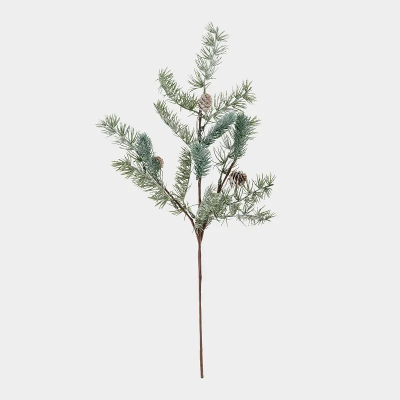 Decorative branch, 60 cm, plastic, Pine needles with cones, Conifer decor