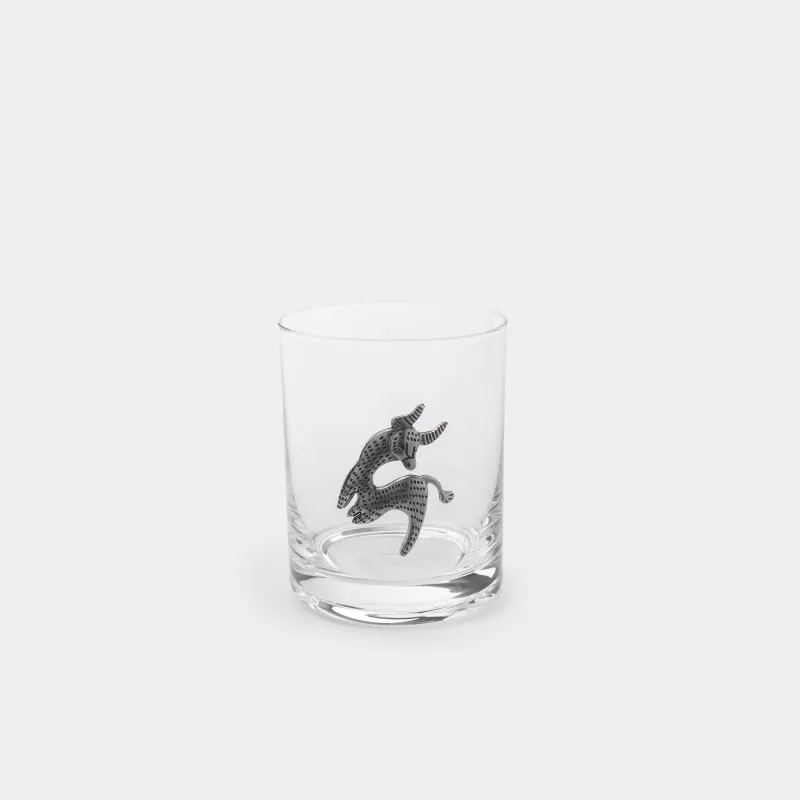 Whiskey glass, 10 cm, 340 ml, glass / metal, silver, Taurus, Zodiac