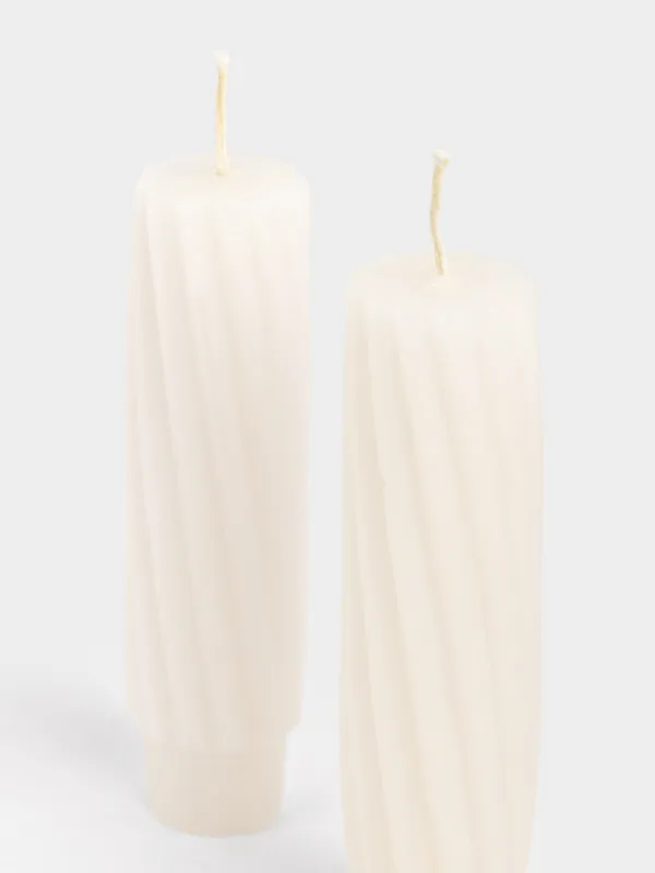 Cylindrical candle, 11 cm, milky, 2 pcs, Spiral, Spiral shape, image-1