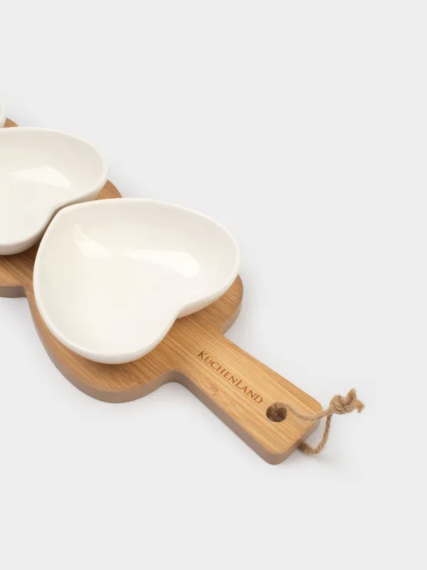 Snack set, 3 items, on a stand, ceramic / bamboo, Hearts, Heart, image-3