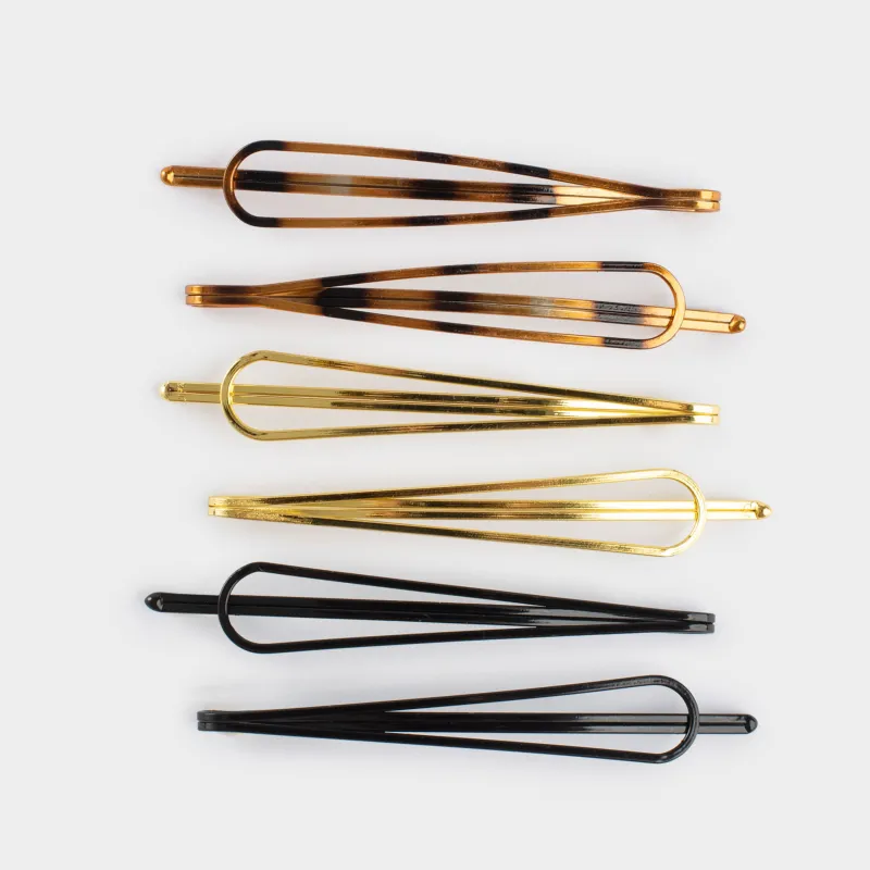 Hair clip, 6 cm, 6 pcs, metal, Mix, Basic