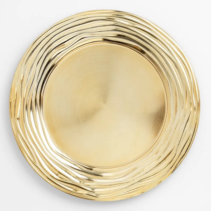 Charger plate, 33 cm, plastic, golden, Waves, plastic wave